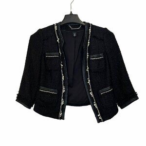 ✨White House Black Market Women's Black Tweed Jacket With Pearl Chain Trim✨